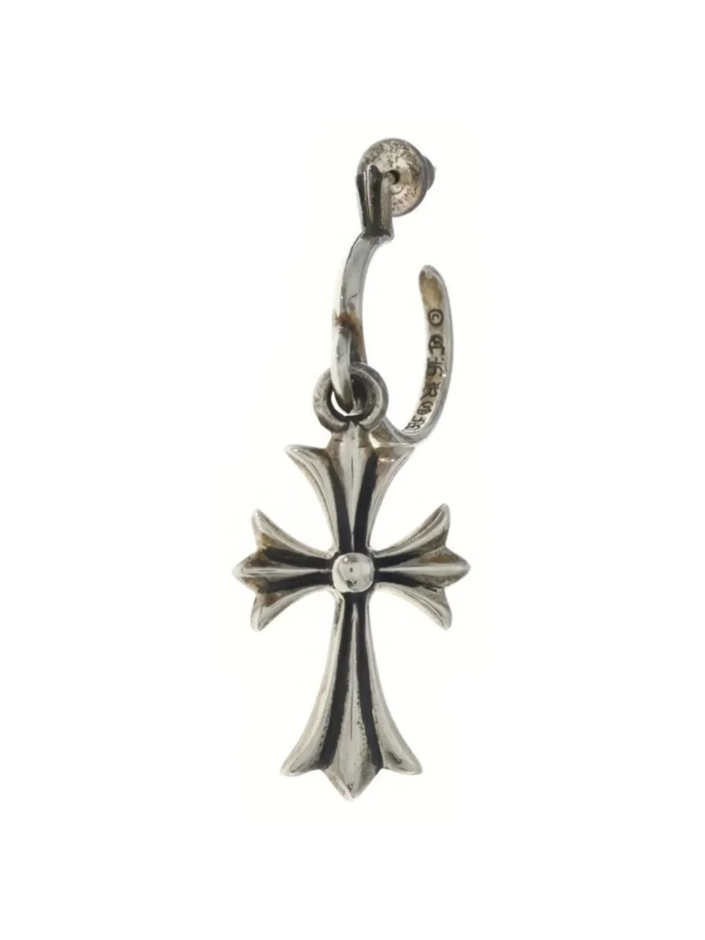 Chrome Hearts Tiny CH Cross Hoop Earrings Silver